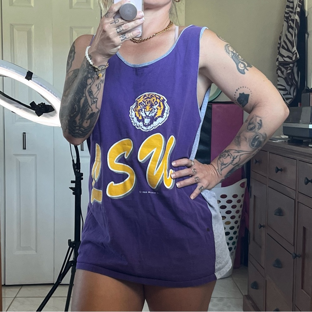 Vtg LSU Tigers Tank Top NUTMEG MILLS 1989 USA Tee   T-Shirt Single Stitch L